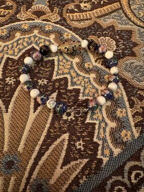 Cloisonné Bead Bracelet in Blue, Green and White